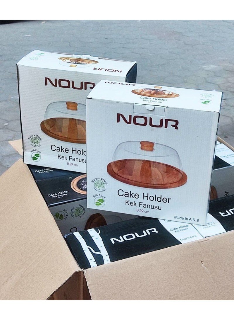 Cake stand with an acrylic lid and wooden handle, featuring a 2cm thick natural beechwood base. - Image 5